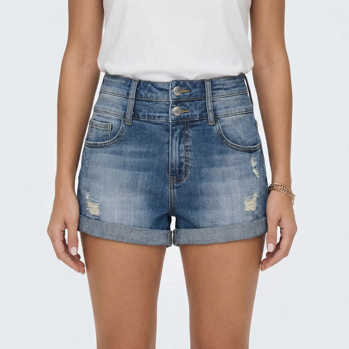 Frayve - Ripped Cuffed Denim Shorts For Women