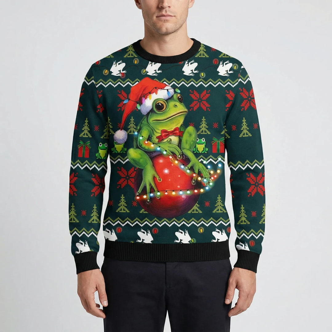 Festive Frog Graphic Holiday Sweater for Men