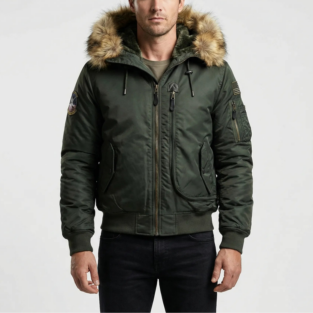Frostlux - Padded Bomber Jacket With Faux-Fur Hood