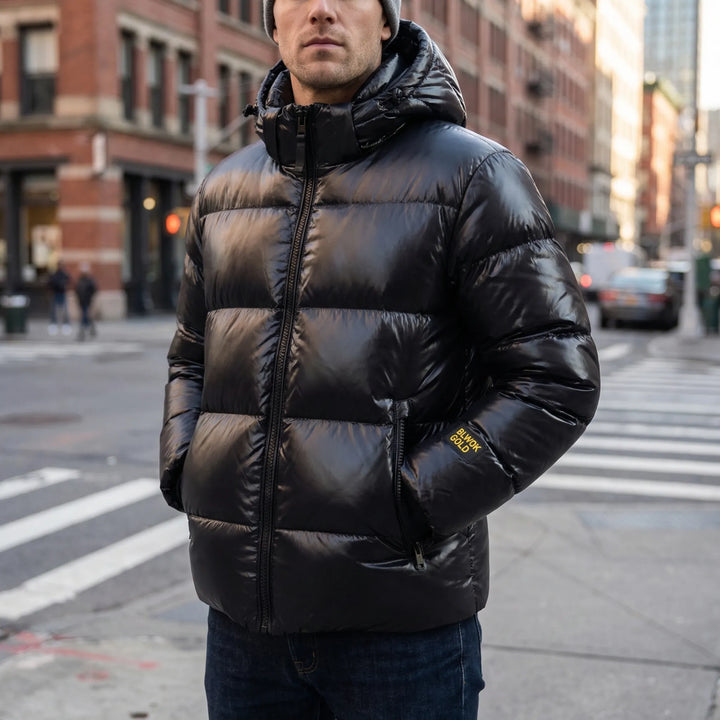 Glozark - Hooded Glossy Puffer Jacket Men