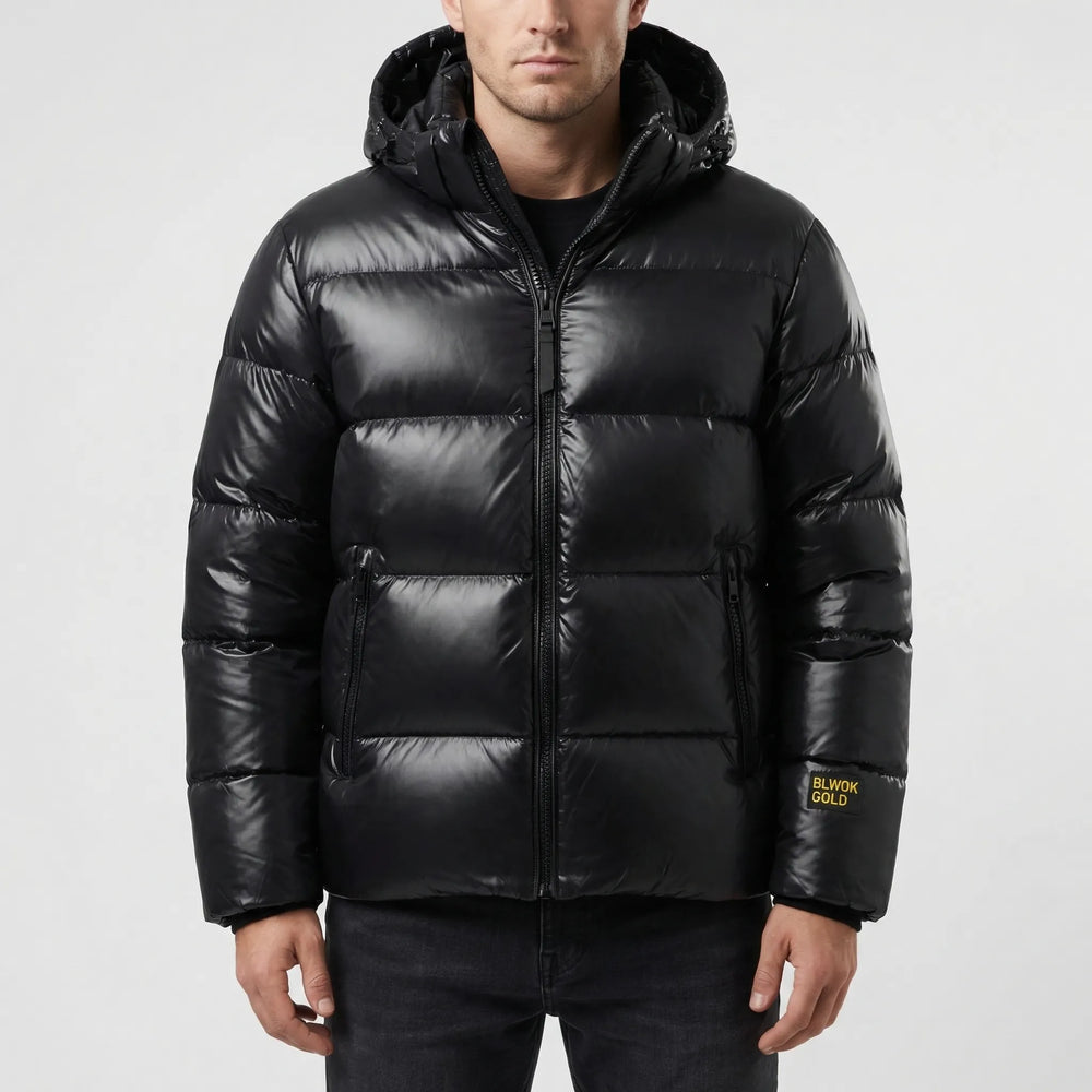 Glozark - Hooded Glossy Puffer Jacket Men
