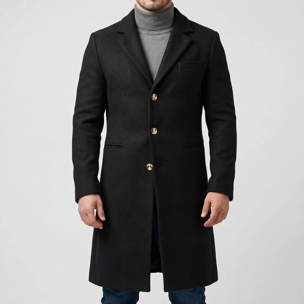 Gravlyn - Long Button-Front Lapel Coat For Men