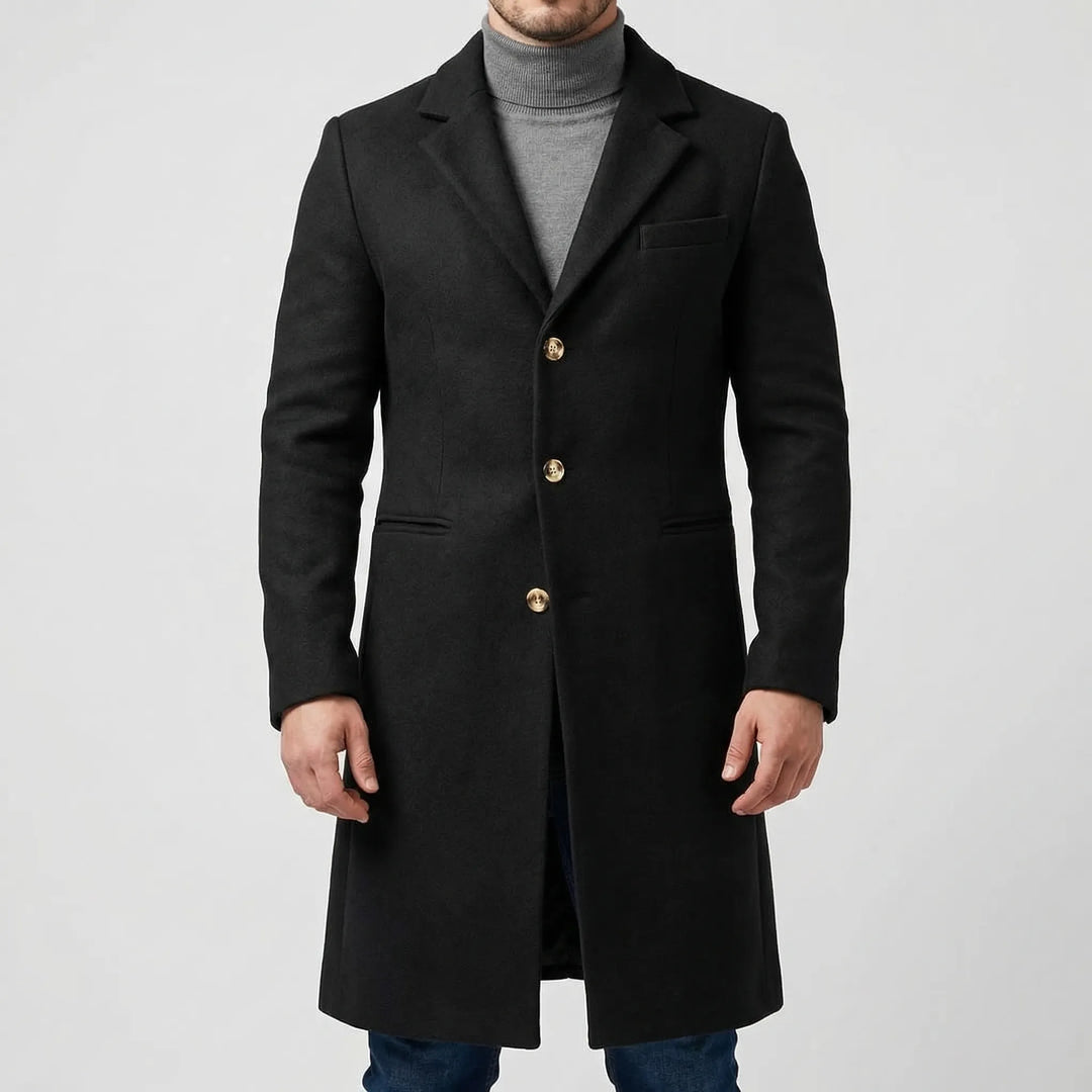 Gravlyn - Long Button-Front Lapel Coat For Men