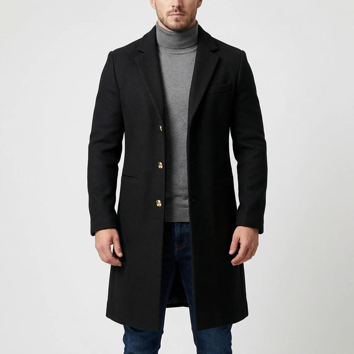 Gravlyn - Long Button-Front Lapel Coat For Men