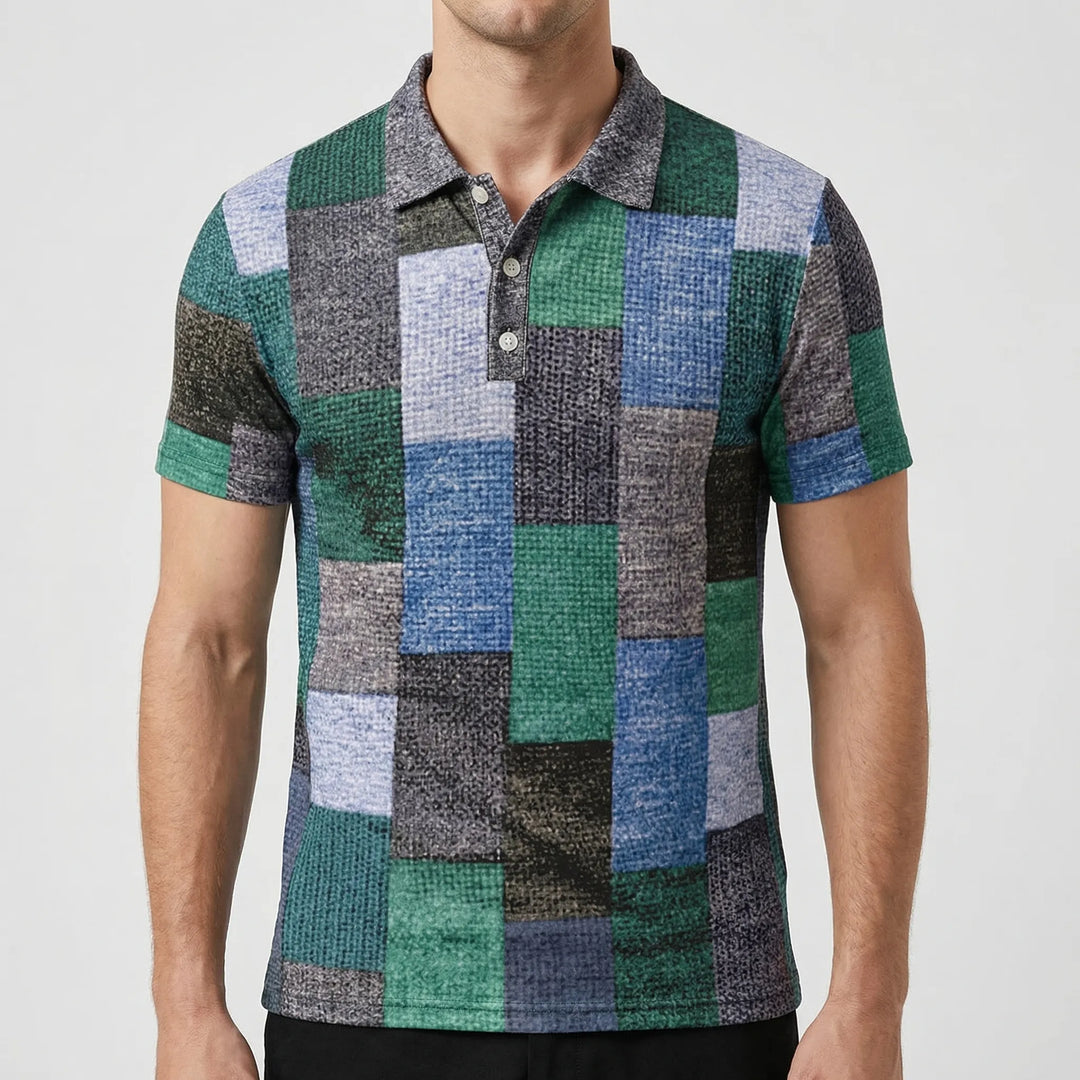 Gridvex - Short-Sleeve Checkered Polo Shirt