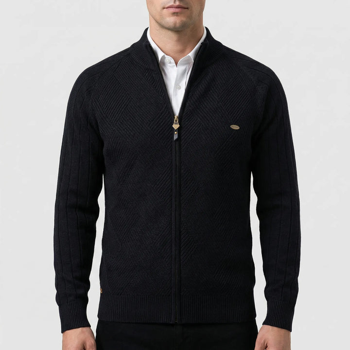 Karvex - Full-Zip Stand Collar Cardigan Sweater