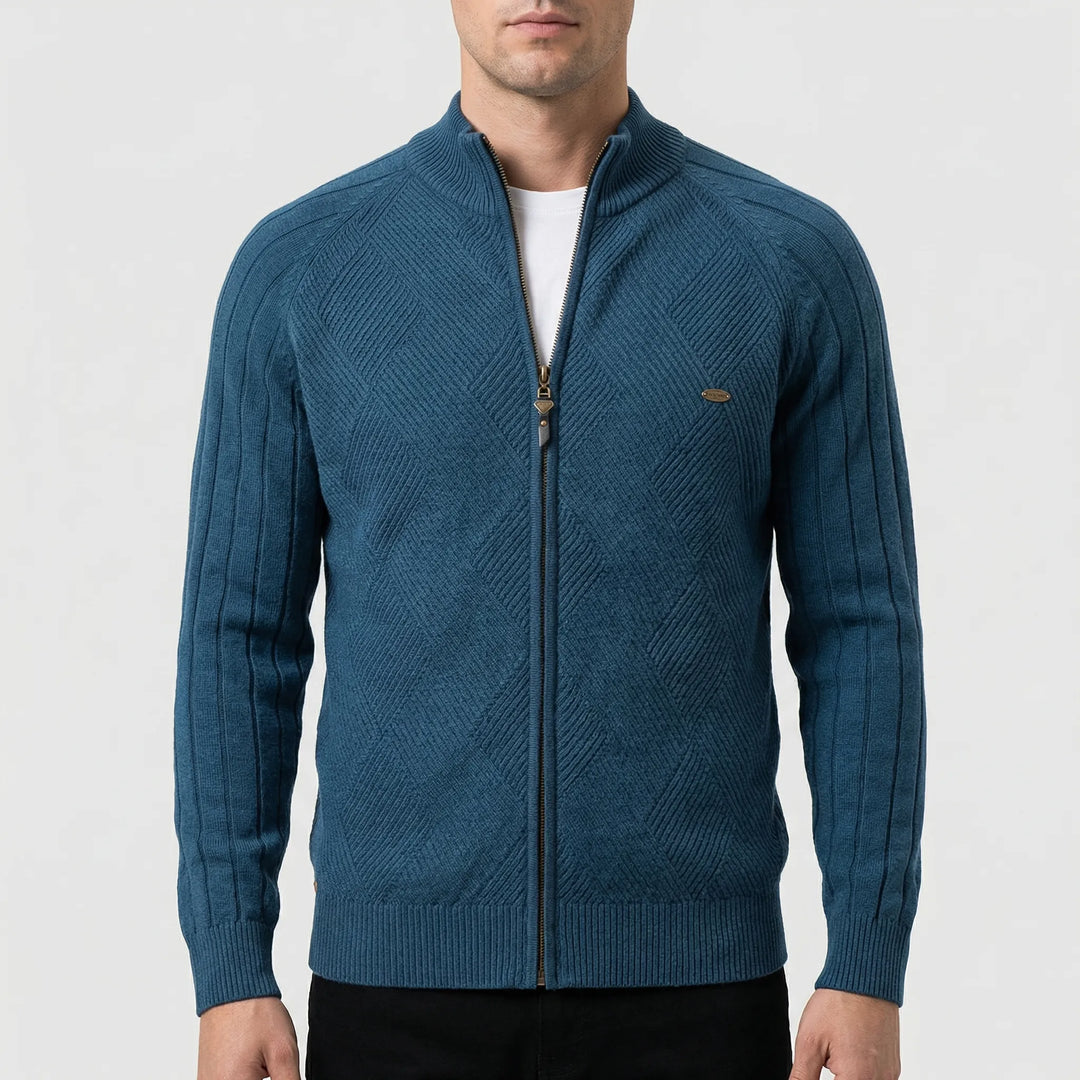 Karvex - Full-Zip Stand Collar Cardigan Sweater