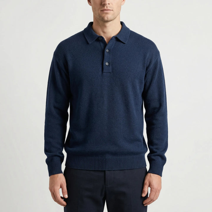 Klassivo - Fine-Knit Long Sleeve Polo Sweater