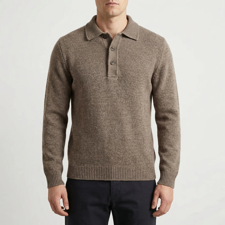 Klassivo - Fine-Knit Long Sleeve Polo Sweater