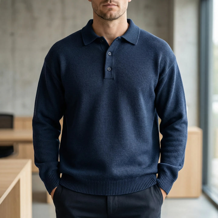 Krestol - Fine-Knit Long Sleeve Polo Sweater