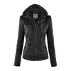 Hooded Faux Leather Moto Jacket for Women
