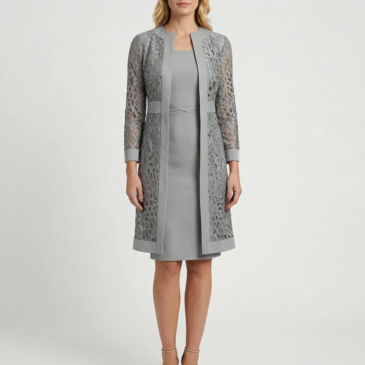 Lacevyne - Two-Piece Lace Overlay Dress Set