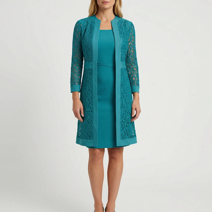 Lacevyne - Two-Piece Lace Overlay Dress Set