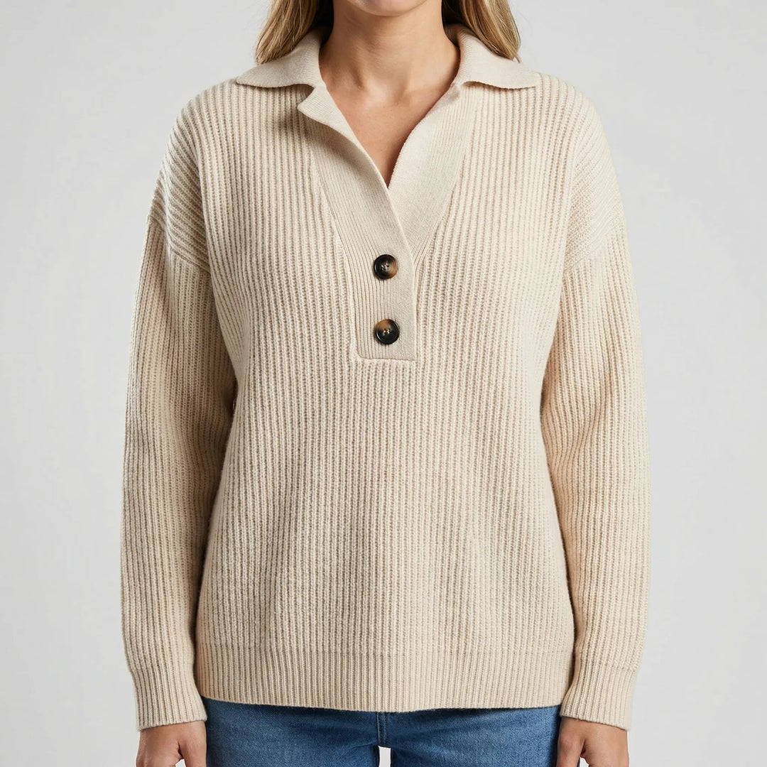 Lapriva - Ribbed Lapel Collar Pullover Sweater