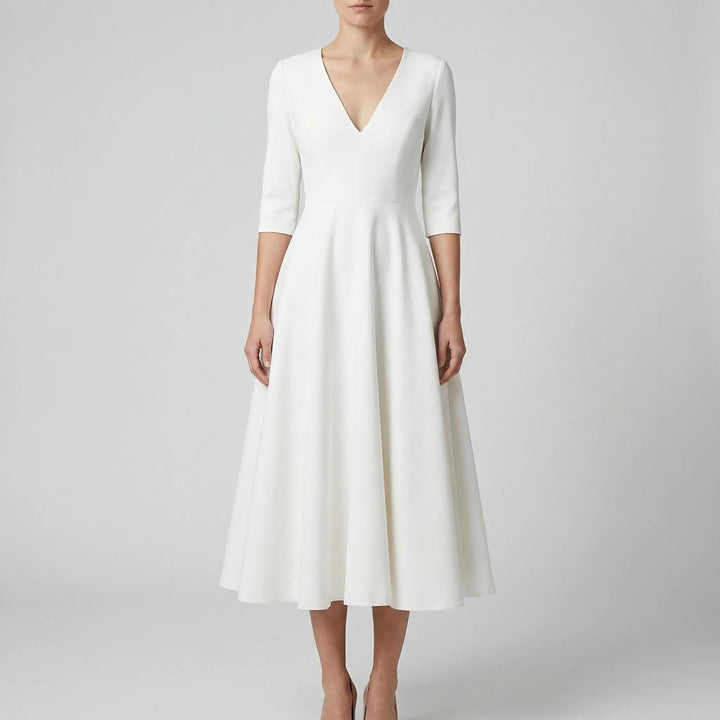 Luminae - Deep V-Neck Midi Dress For Women