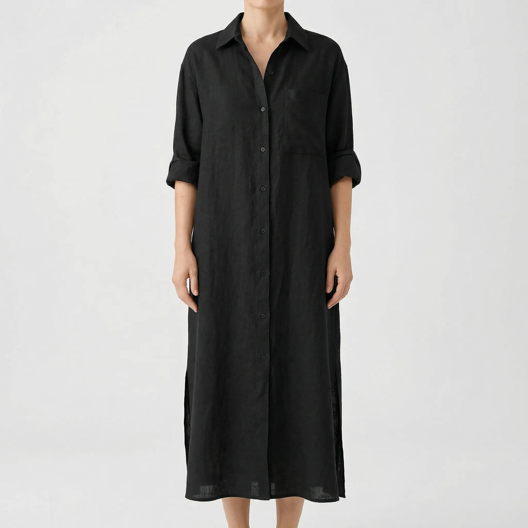 Lunvera - Button-Front Maxi Shirt Dress