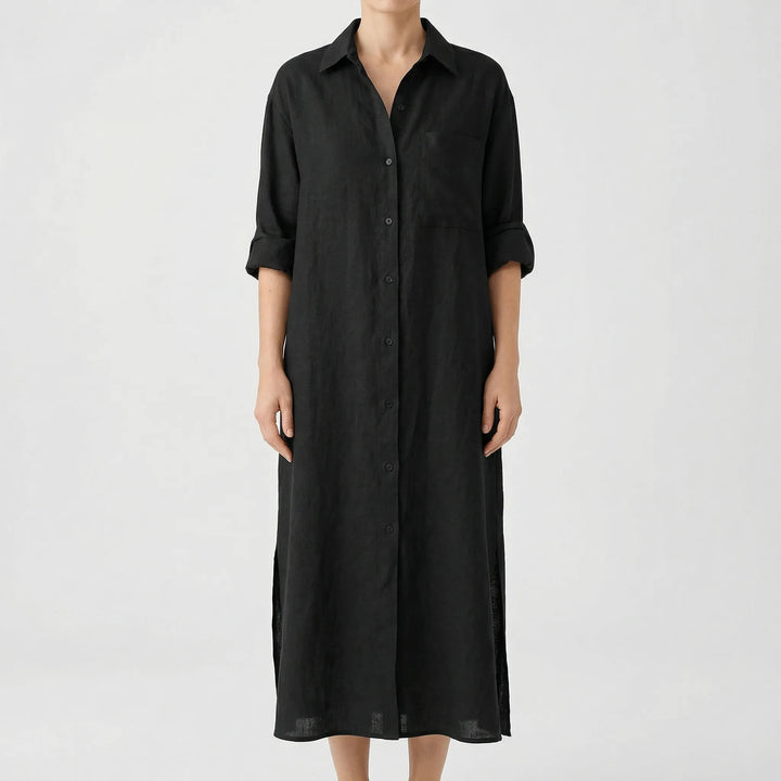 Lunvera - Button-Front Maxi Shirt Dress