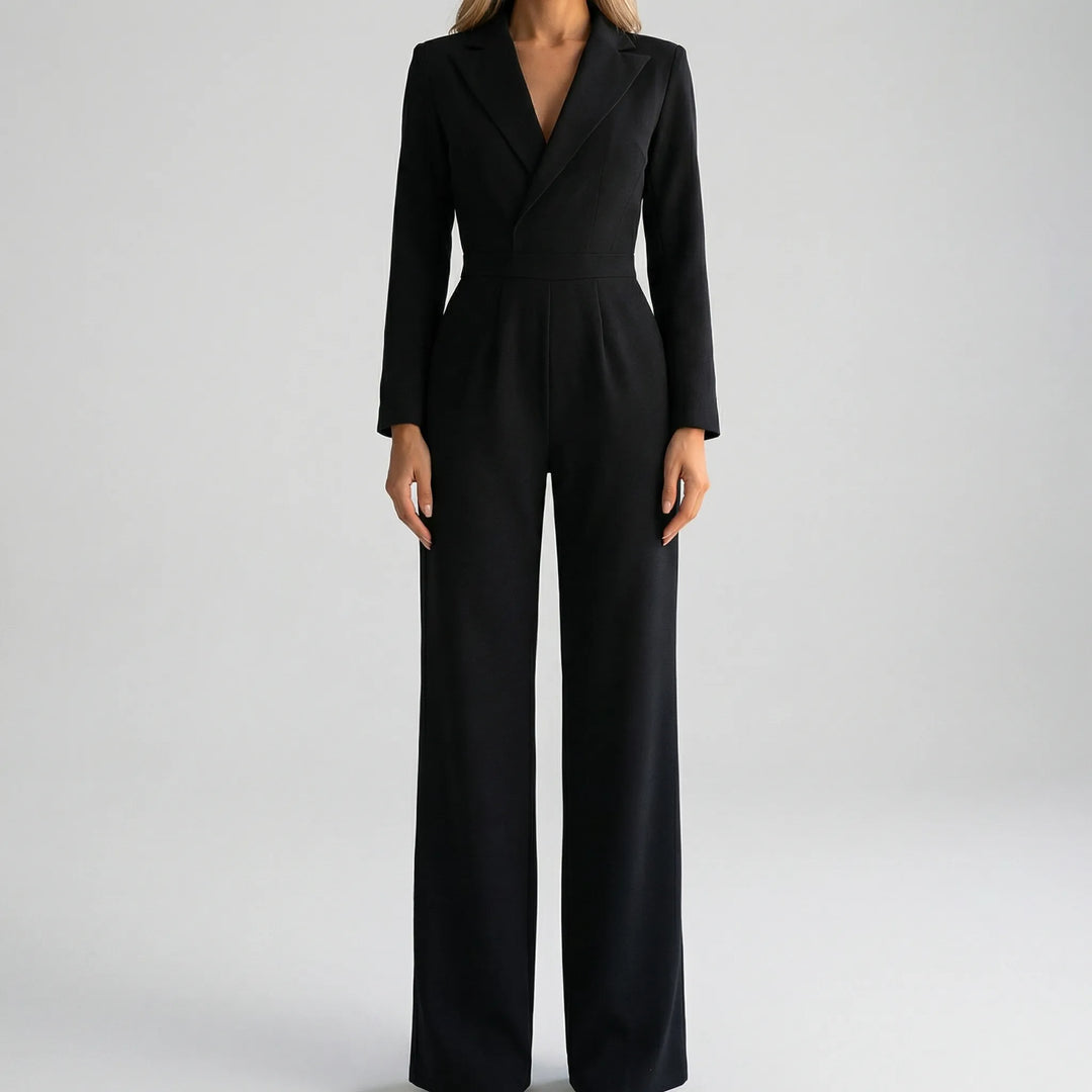 Luxivon - Wide-Leg Long-Sleeve Tailored Jumpsuit