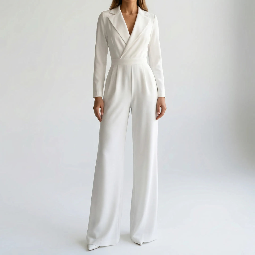 Luxivon - Wide-Leg Long-Sleeve Tailored Jumpsuit