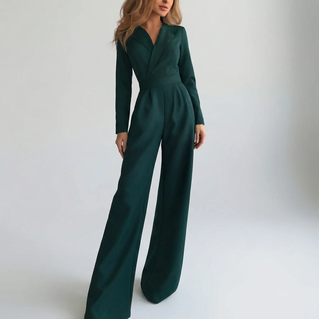 Luxivon - Wide-Leg Long-Sleeve Tailored Jumpsuit
