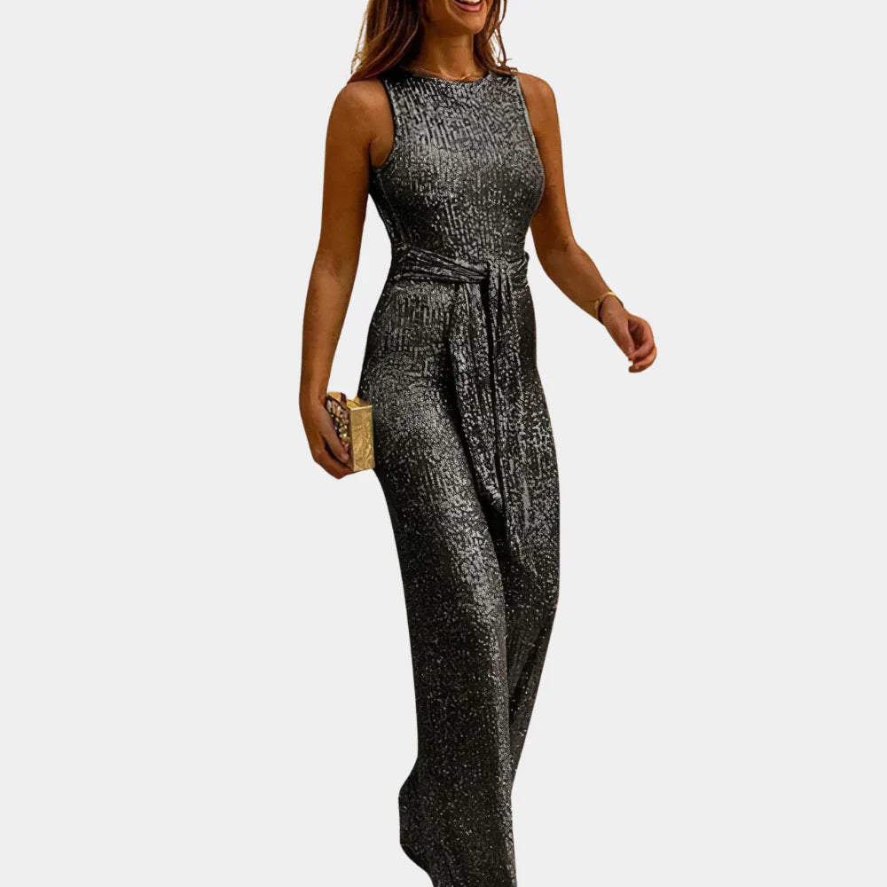 Sequin Waist-Tie Jumpsuit for Women
