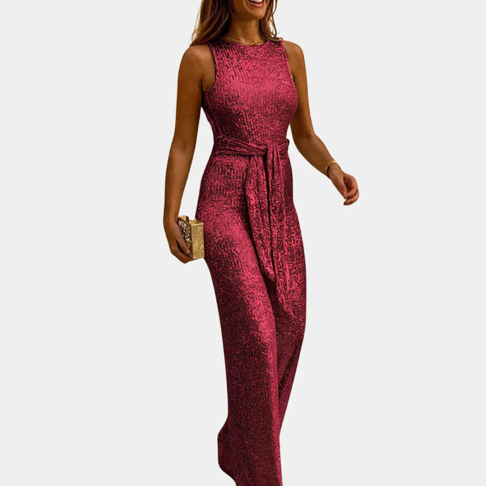 Sequin Waist-Tie Jumpsuit for Women