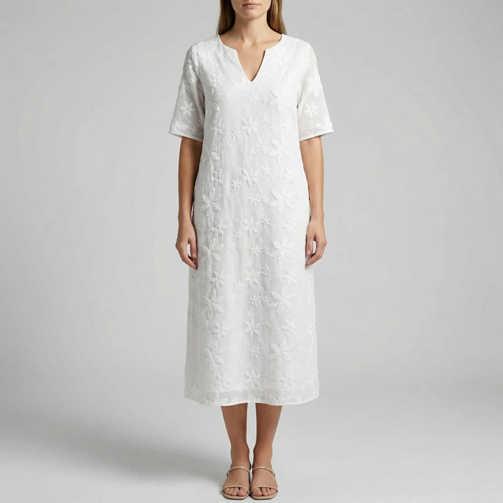 Midella - Floral Midi Dress With V-Neckline
