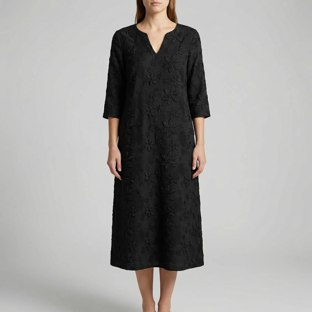 Midella - Floral Midi Dress With V-Neckline