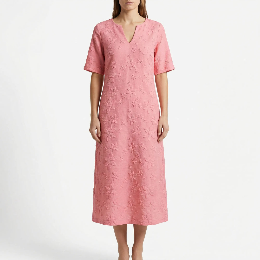 Midella - Floral Midi Dress With V-Neckline