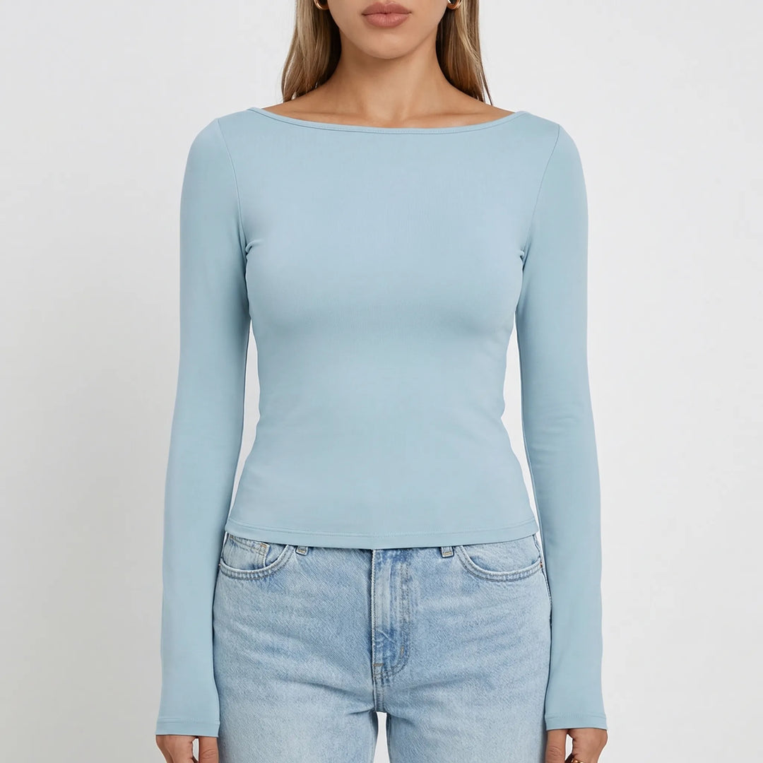 Navella - Fitted Boat Neck Long Sleeve Top