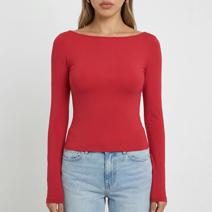 Navella - Fitted Boat Neck Long Sleeve Top