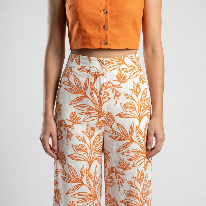 Palazzova - Puff-Sleeve Crop Top And Palazzo Pants Set