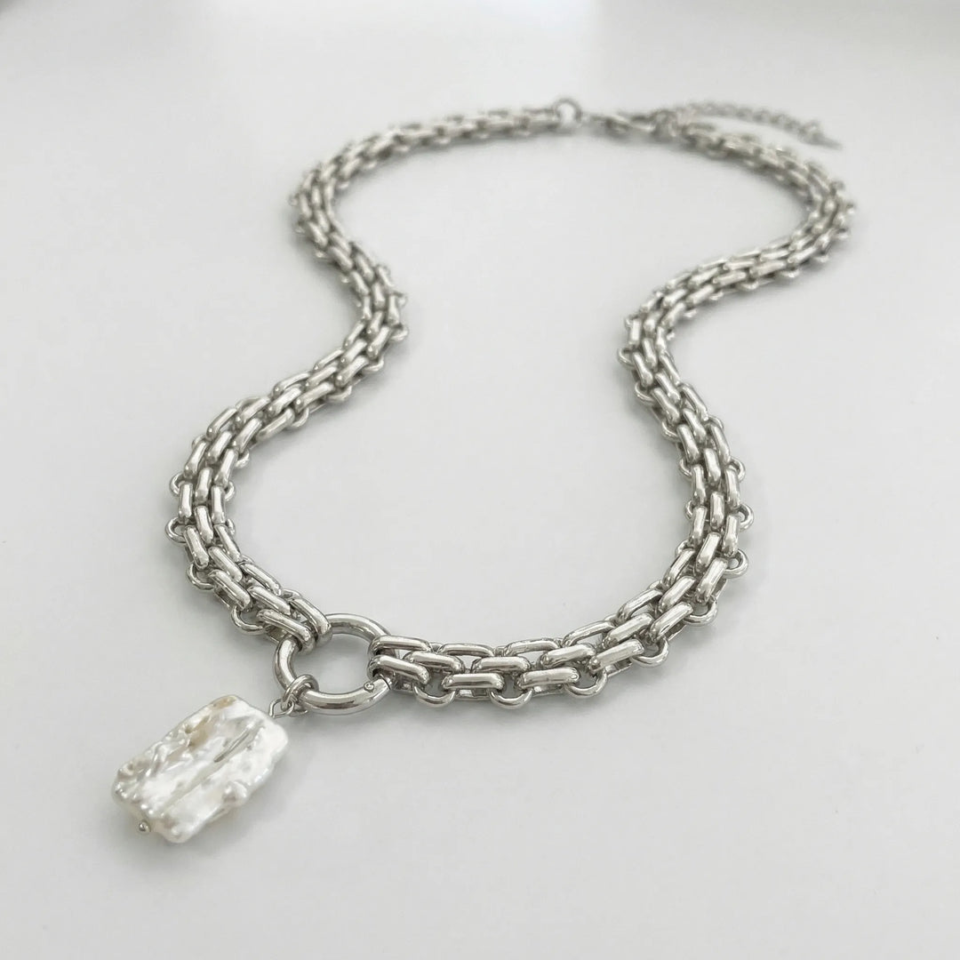 Pearlova - Baroque Pearl Pendant Chain Necklace