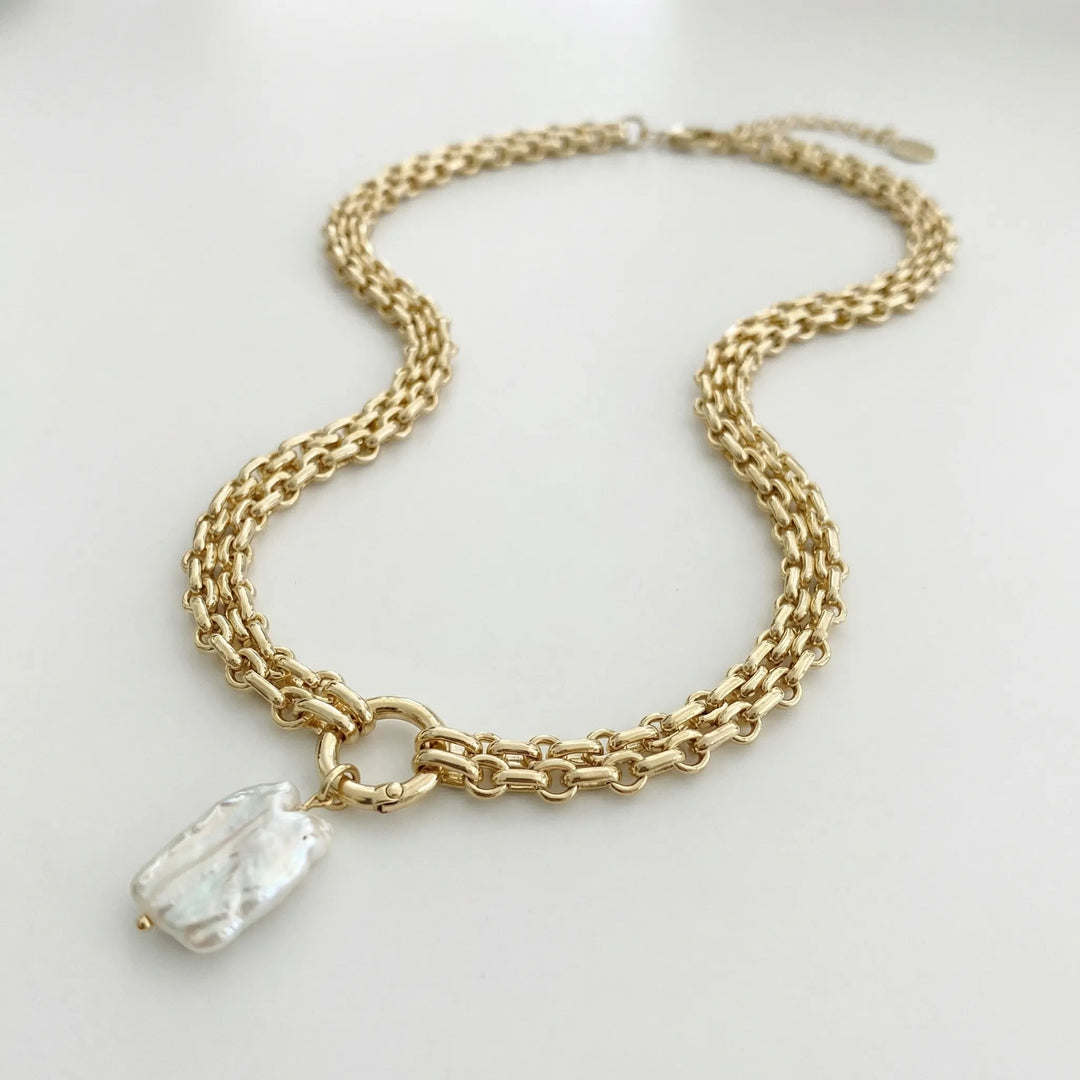 Pearlova - Baroque Pearl Pendant Chain Necklace