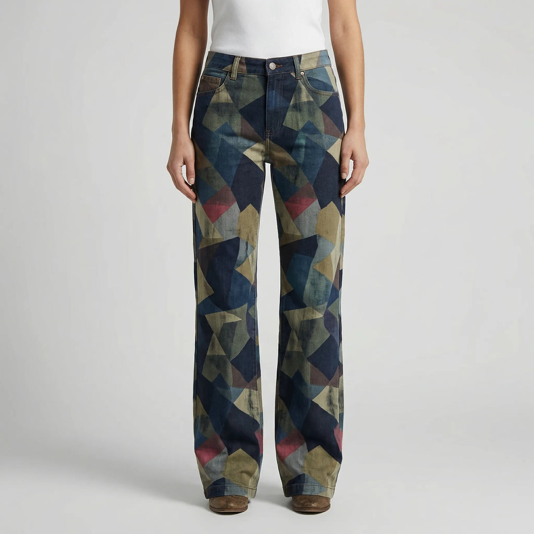 Petaloux - Floral Print Loose Straight-Leg Jeans