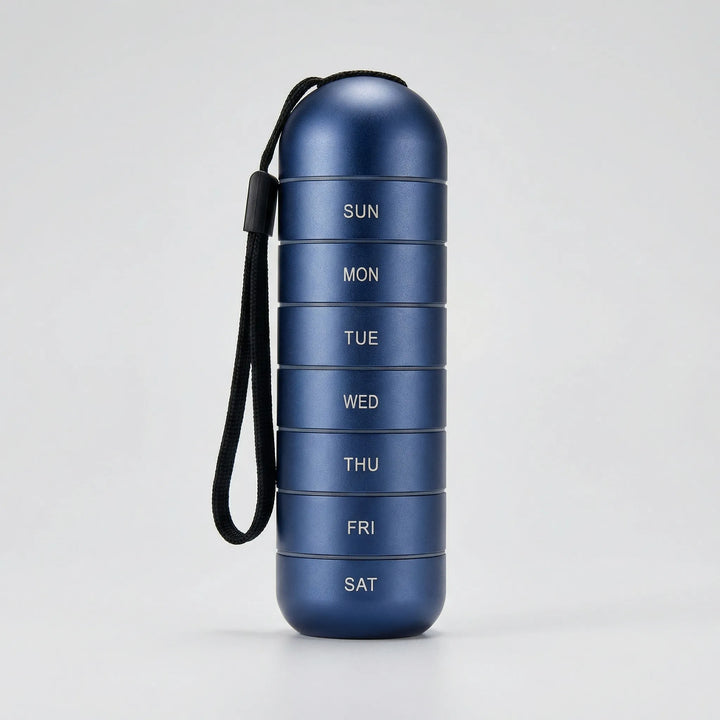 Pillova - 7-Compartment Cylindrical Weekly Pill Organizer