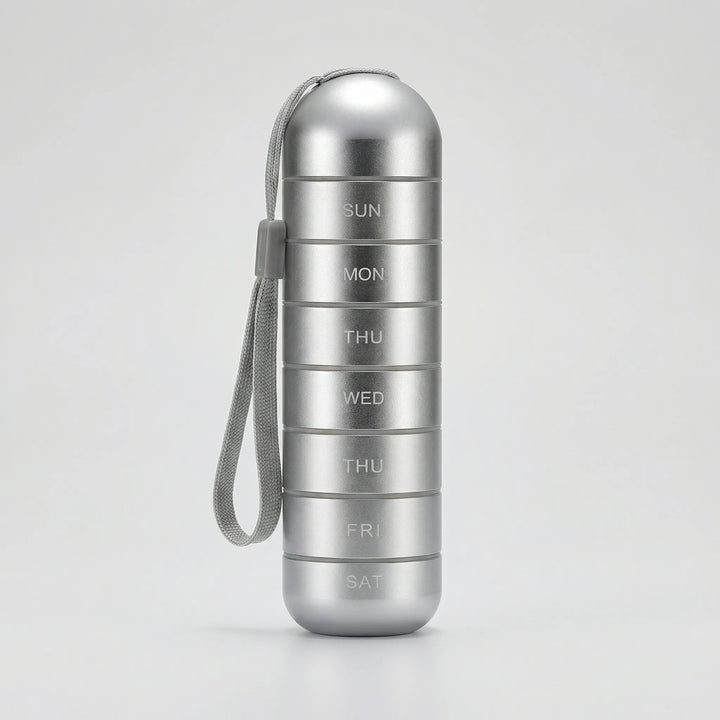 Pillova - 7-Compartment Cylindrical Weekly Pill Organizer