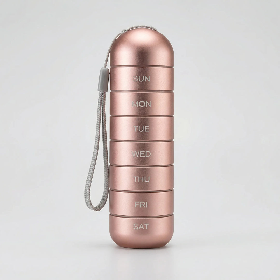 Pillova - 7-Compartment Cylindrical Weekly Pill Organizer