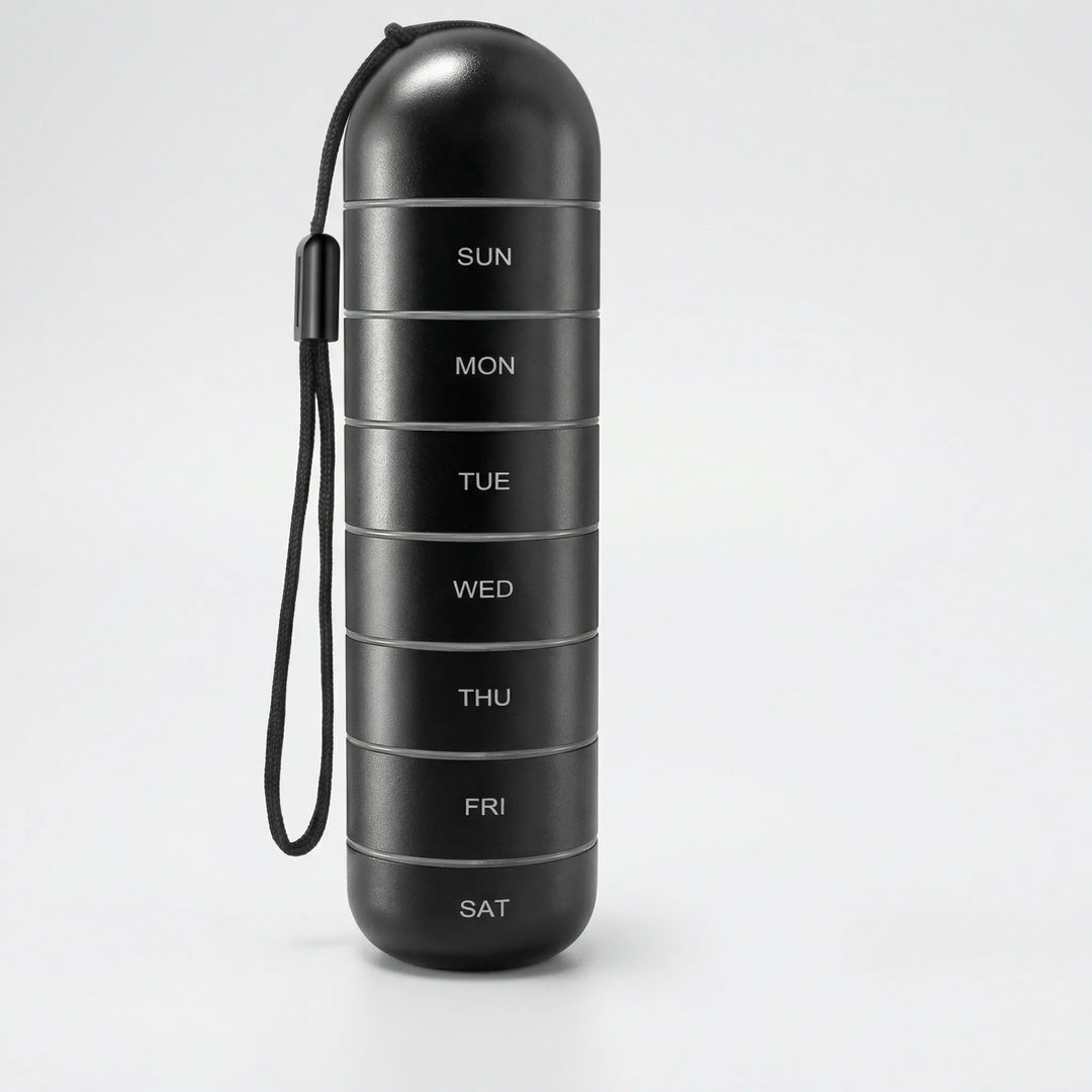 Pillova - 7-Compartment Cylindrical Weekly Pill Organizer