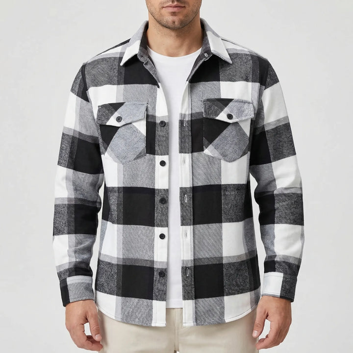 Plaidvex - Classic Plaid Long-Sleeve Button-Down Shirt
