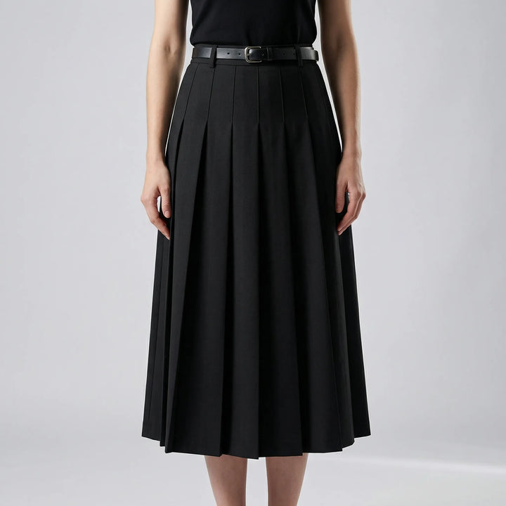 Pleavora - Pleated Mid-Length Casual Skirt