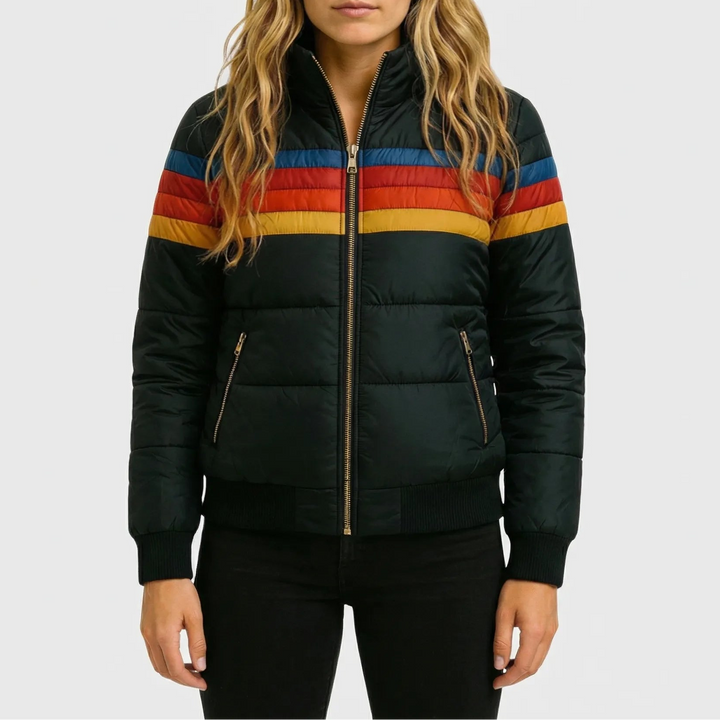 Retrova - Hooded Retro Striped Puffer Jacket