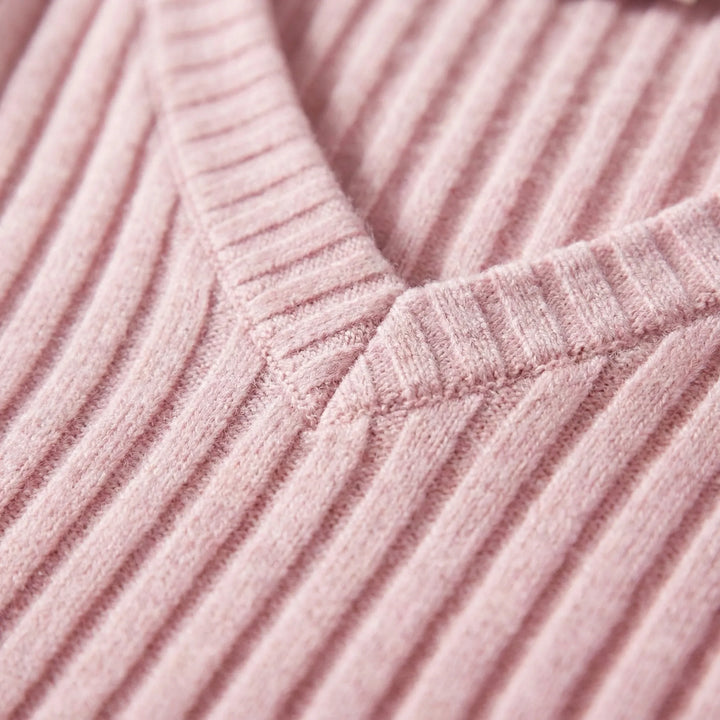 Ribvera - V-Neck Ribbed Long Sleeve Top