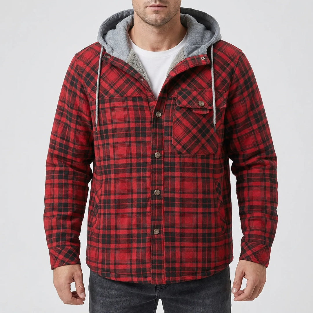 Ruggorn - Hooded Plaid Button-Down Shirt Jacket