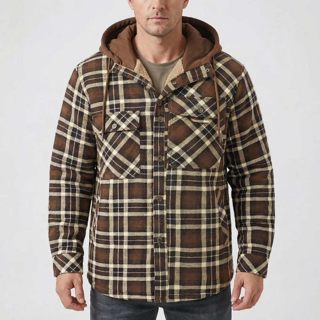 Ruggorn - Hooded Plaid Button-Down Shirt Jacket