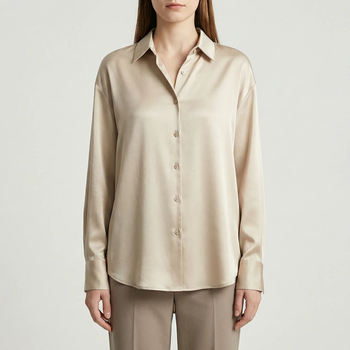 Sheenova - Long-Sleeve Button-Front Satin Blouse