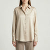 Long-Sleeve Button-Front Satin Blouse