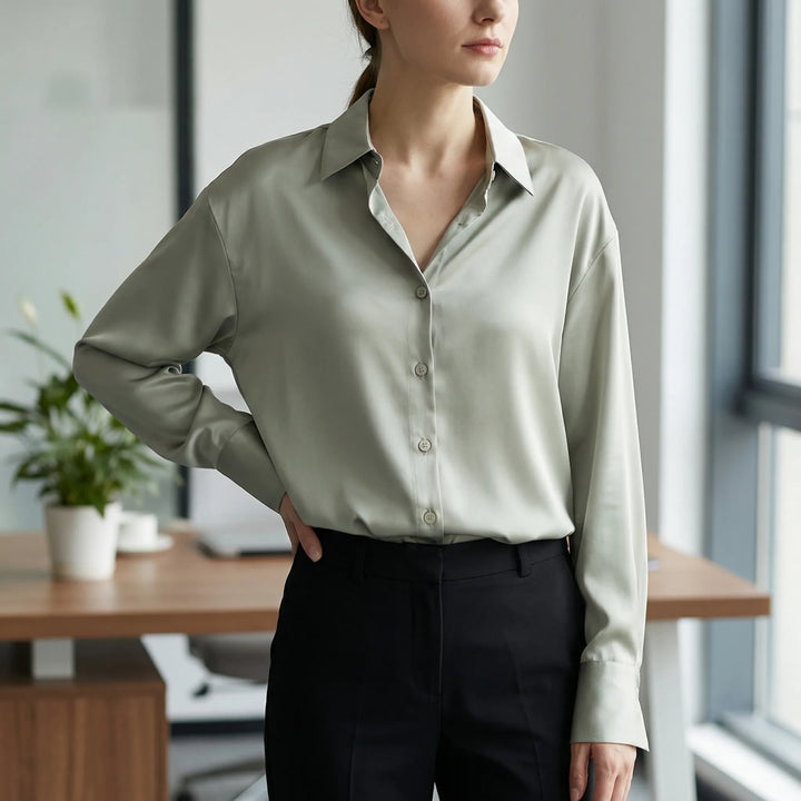 Silquen - Loose Button-Up Long Sleeve Blouse