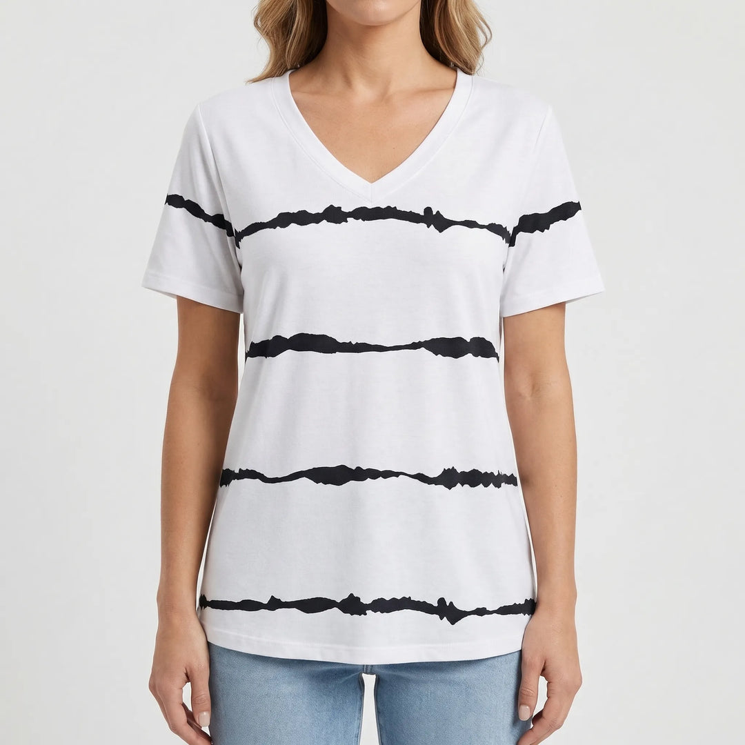 Slyvera - V-Neck Short Sleeve Women's Top