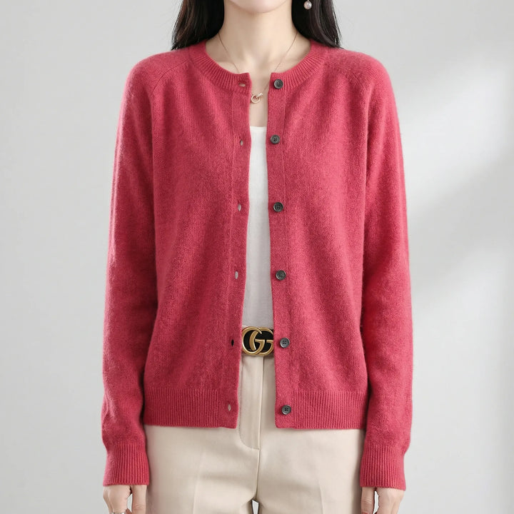 Softera - Button-Front O-Neck Women's Cardigan